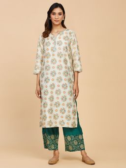 Fabindia - Natural Cotton Silk Hand Block Printed Long Kurta