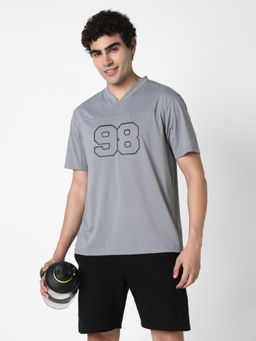 R&B - Men Silver V-Neck Half Sleeves T-Shirt