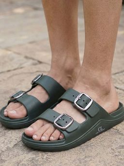 Carlton London - Men Olive Dual-Strap Comfort Sandals