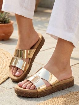Carlton London - Women Gold Mirror Sandals