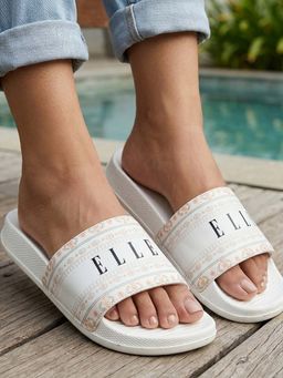 ELLE - Women White Bohemian Patterned Comfort Sliders