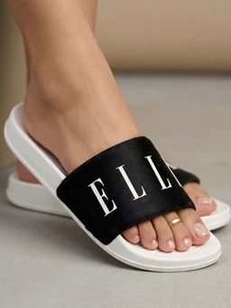 ELLE - Women Black Suede-Finish Padded Comfort Sliders