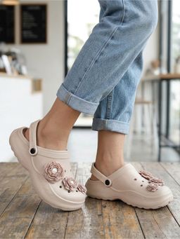 Iconics - Women Beige Flora Clogs