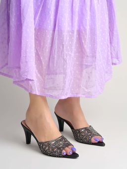 Shoetopia - Women Black Embellished Block Heels