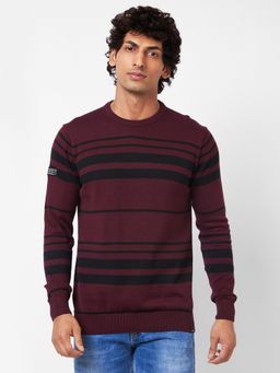 Spykar - Full Sleeves Wine Sweater for Men