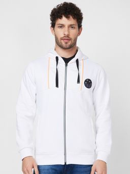 Spykar - Hooded Full Sleeves White Sweatshirt for Men