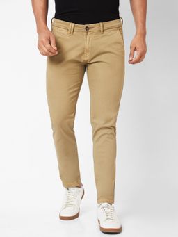 Spykar - Mid-Rise Slim Fit Khaki Trousers for Men