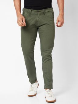 Spykar - Mid-Rise Slim Fit Green Trousers for Men