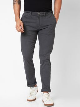 Spykar - Mid-Rise Regular Fit Grey Trousers for Men