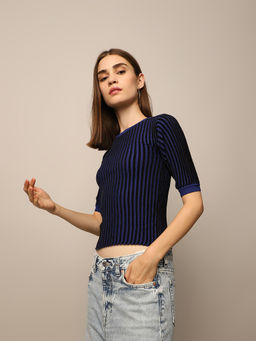 ONLY - Shimmering Rib Knit T-Shirt