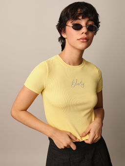 ONLY - Women Yellow Ribbed T-Shirt