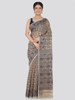 PinkLoom - Women's Soft Cotton Jamdani Saree Without Blouse Piece, Beige