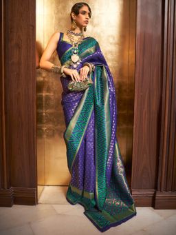 Akhilam - Womens Silk Blend Blue Woven Design Handloom Saree with Unstitched Blouse