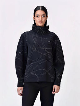 Genes Lecoanet Hemant - Women Black Polyester High Neck Printed Regular Sweatshirt