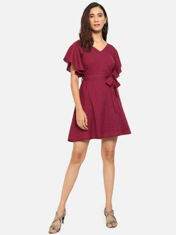 Trend Arrest - Wine Party Dress With Belt