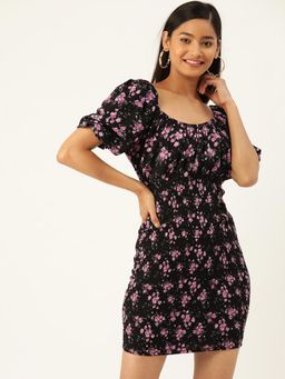 Trend Arrest - Black Floral Smocking Dress