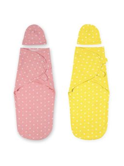 The Mom Store - Baby Swaddle Combo- Yellow & Pink Star