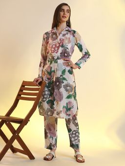 Qissa - Women Multi-Color Cluster Shirt Kurta with Pant & Belt (Set of 3)