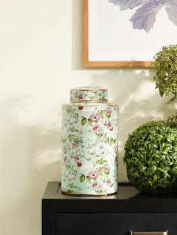 Pure Home + Living - Floral Print Ceramic Canister Green