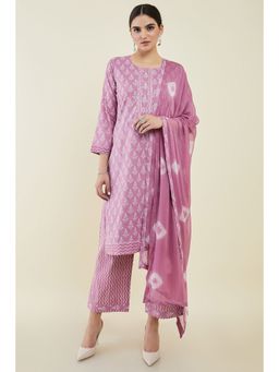 Soch - Mauve Cotton Dress Material with Printed Designs and Gota Patti (Set of 3)