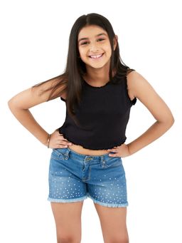 Olele - Girls Sleeveless Crop Top Ebony Black