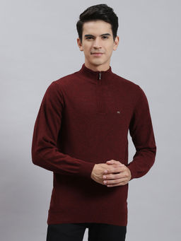 Monte Carlo - Mens Solid Maroon High Neck Full Sleeves Sweater