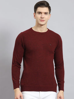 Monte Carlo - Mens Solid Maroon Round Neck Full Sleeves Sweater