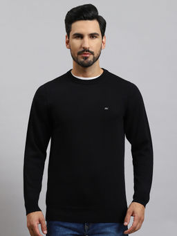 Monte Carlo - Mens Solid Black Round Neck Full Sleeves Sweater