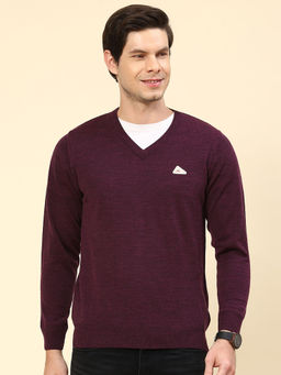 Monte Carlo - Mens Solid Purple V-Neck Full Sleeves Sweater