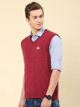 Monte Carlo - Mens Solid Bright Red V-Neck Sleeveless Sweater