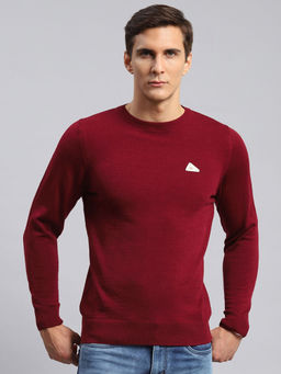 Monte Carlo - Mens Solid Wool Red Round Neck Full Sleeves Sweater