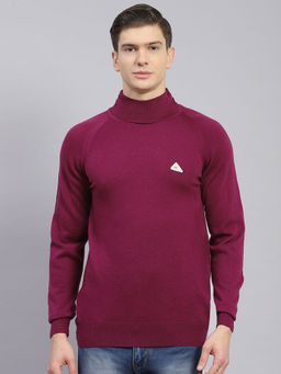 Monte Carlo - Mens Solid Wine High Neck Full Sleeves Sweater