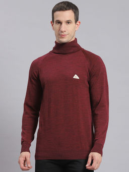 Monte Carlo - Mens Solid Maroon High Neck Full Sleeves Sweater
