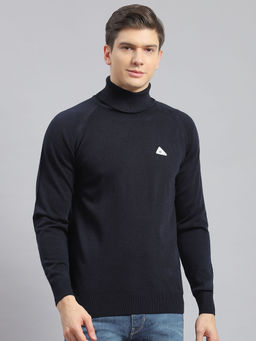 Monte Carlo - Mens Solid Navy Blue High Neck Full Sleeves Sweater