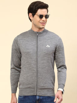 Monte Carlo - Mens Solid Grey Zipper Full Sleeves Sweater