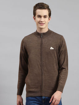 Monte Carlo - Mens Solid Brown Zipper Full Sleeves Sweater