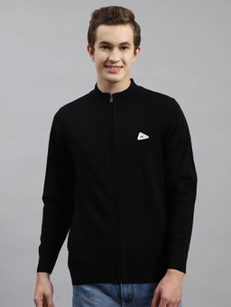 Monte Carlo - Mens Solid Black Zipper Full Sleeves Sweater