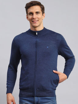 Monte Carlo - Mens Solid Navy Blue High Neck Full Sleeves Sweater