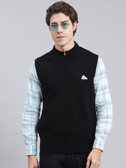 Monte Carlo - Mens Solid Black High Neck Sleeveless Sweater