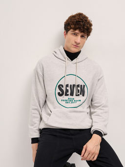 The Bear House - Mens Grey Relaxed Fit Typography Hoodie