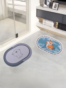 Savya Home - Printed Diatom Mud Oval Bathroom Non-Slip Mat Blue & Grey (Pack of 2)