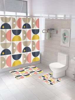 Encasa Homes - Shower Multi-Color Curtain & Bathmat (Set of 3)