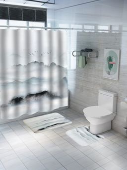 Encasa Homes - Shower Off White Curtain & Bathmat (Set of 3)
