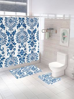 Encasa Homes - Shower Blue Curtain & Bathmat (Set of 3)