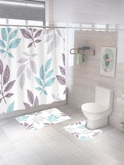 Savya Home - Shower Curtain & Bathroom Mat, Big leaves (Set of 3)