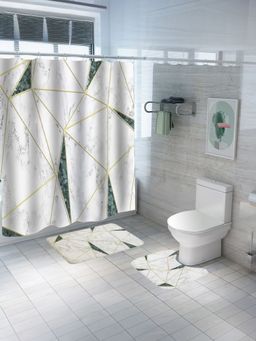 Savya Home - Shower Curtain & Bathroom Mat, Geometric Marble (Set of 3)