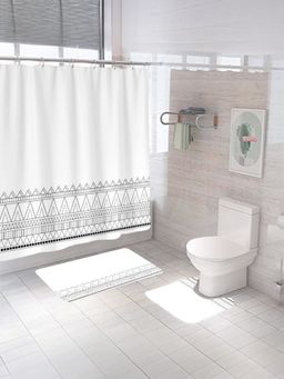 Savya Home - Shower Curtain & Bathroom Mat, Black & White Print (Set of 3)
