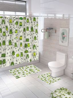 Savya Home - Shower Curtain & Bathroom Mat, Dancing Frogs (Set of 3)