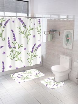 Savya Home - Shower Curtain & Bathroom Mat, Lavender Purple (Set of 3)