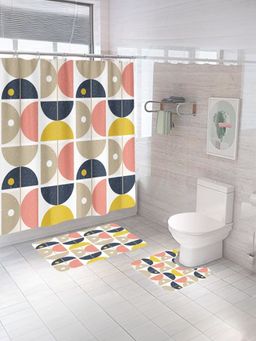 Savya Home - Shower Curtain & Bathroom Mat, Multi Geometric Print (Set of 3)